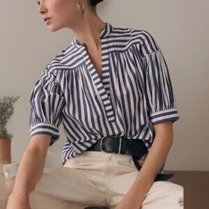 Anthropologie - The Darcey Popover Swing Top, Blue/White Stripe, Size Medium